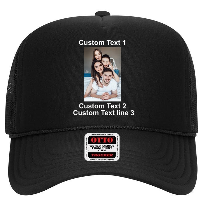 Custom Text Add Photo Picture Personalize High Crown Mesh Back Trucker Hat