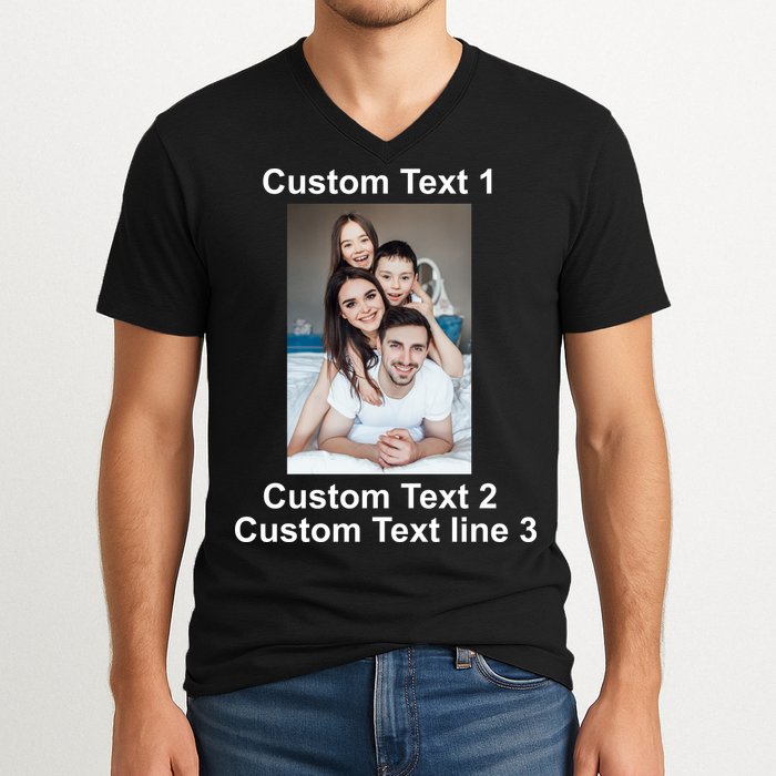 Custom Text Add Photo Picture Personalize V-Neck T-Shirt