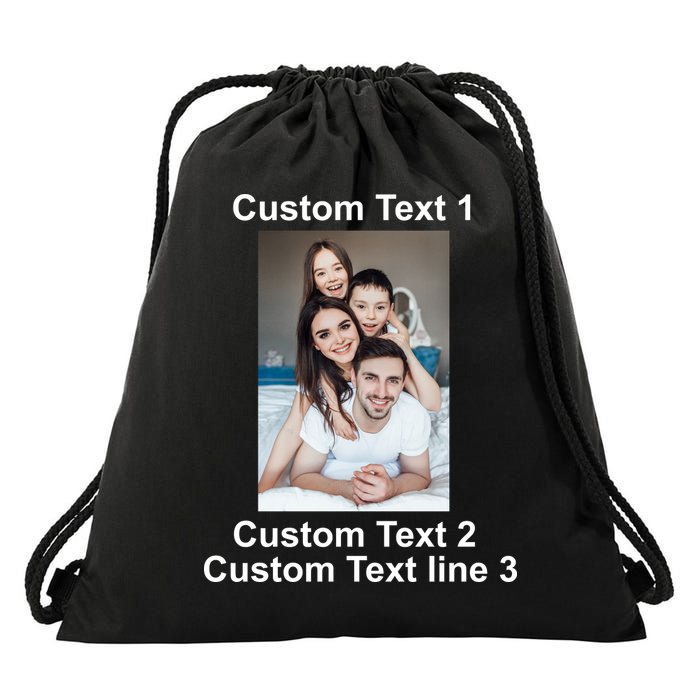 Custom Text Add Photo Picture Personalize Drawstring Bag