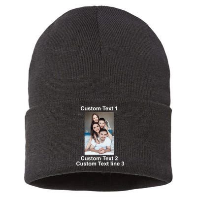 Custom Text Add Photo Picture Personalize Sustainable Knit Beanie