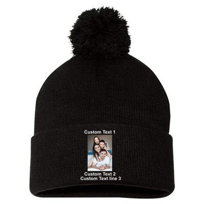 Custom Text Add Photo Picture Personalize Pom Pom 12in Knit Beanie