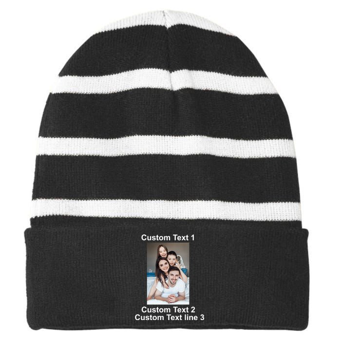 Custom Text Add Photo Picture Personalize Striped Beanie with Solid Band