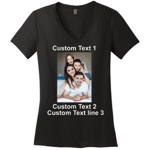 Custom Text Add Photo Picture Personalize Women's V-Neck T-Shirt