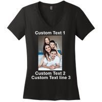 Custom Text Add Photo Picture Personalize Women's V-Neck T-Shirt