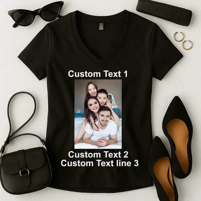 Custom Text Add Photo Picture Personalize Women's V-Neck T-Shirt
