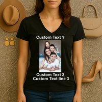 Custom Text Add Photo Picture Personalize Women's V-Neck T-Shirt