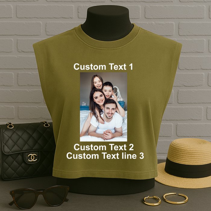 Custom Text Add Photo Picture Personalize Garment-Dyed Women's Muscle Tee