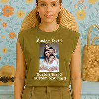 Custom Text Add Photo Picture Personalize Garment-Dyed Women's Muscle Tee