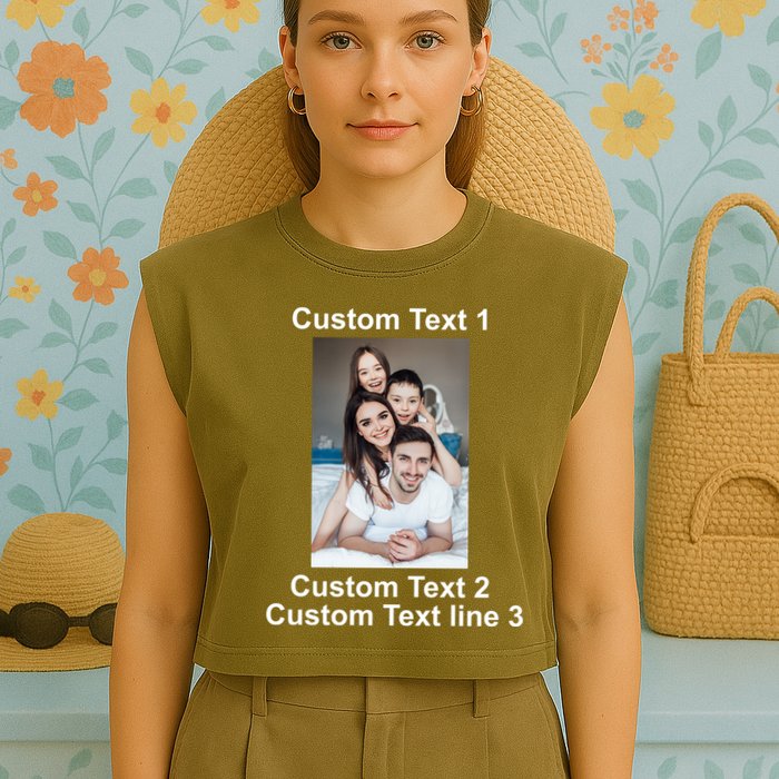 Custom Text Add Photo Picture Personalize Garment-Dyed Women's Muscle Tee