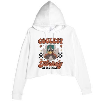 Coolest Turkey At The Table Thanksgiving Coolest Turkey Boy Crop Fleece Hoodie