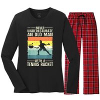 Cool Tennis Art For Grandpa Tennis Player Racket Sport Women's Long Sleeve Flannel Pajama Set 