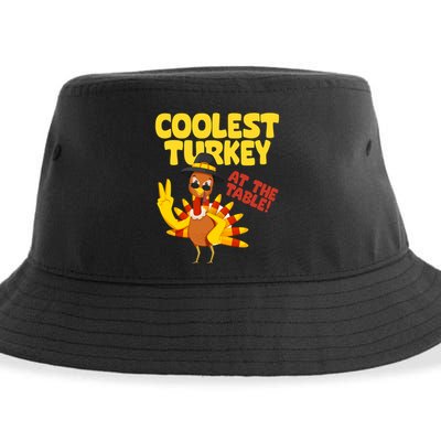 Coolest Turkey At The Table Thanksgiving Funny Sustainable Bucket Hat