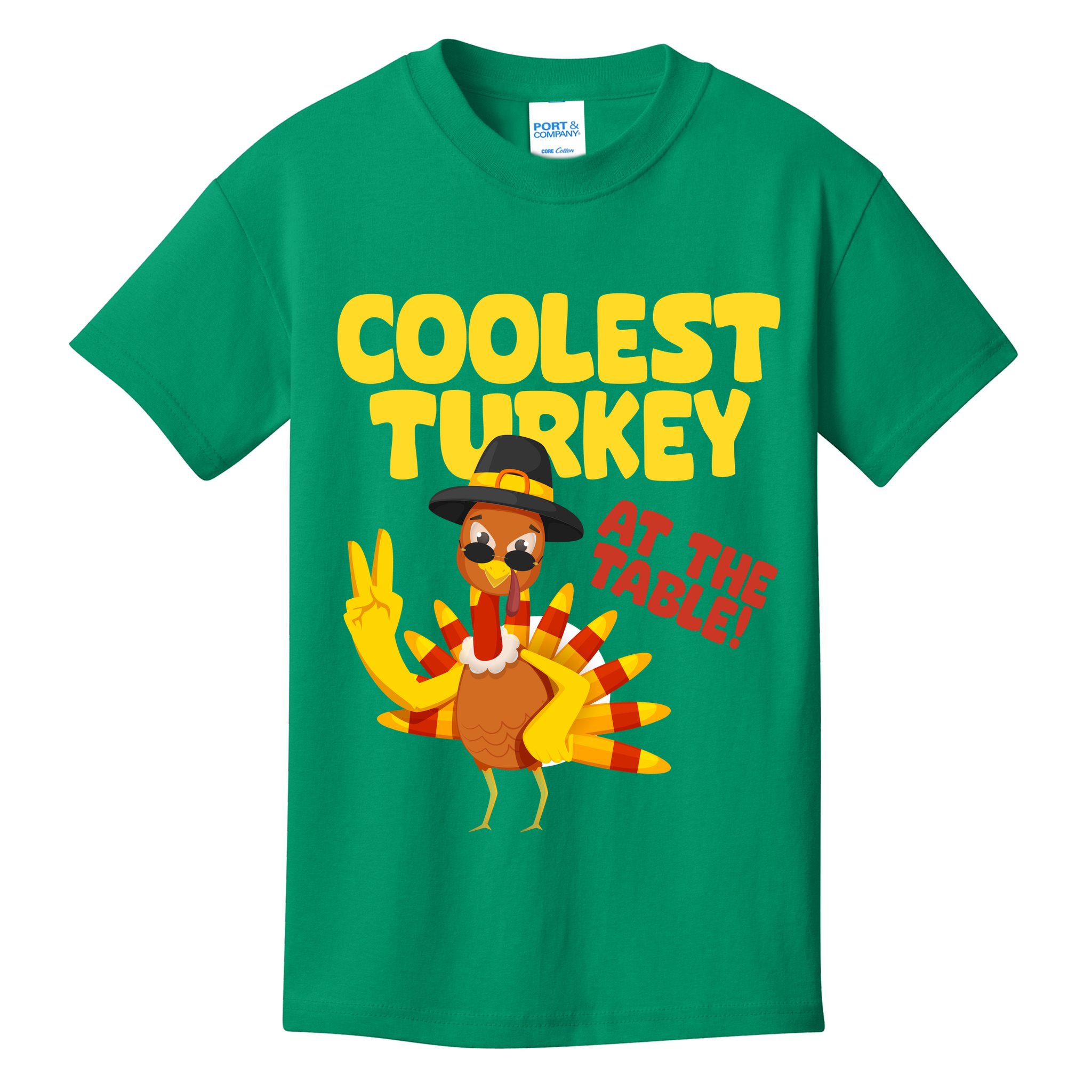 Coolest Turkey At The Table Thanksgiving Funny Kids T-Shirt