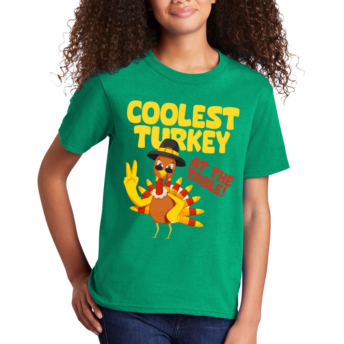 Coolest Turkey At The Table Thanksgiving Funny Kids T-Shirt