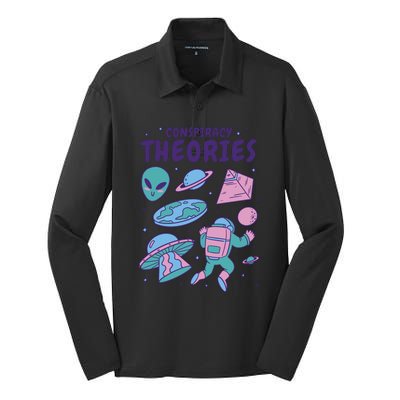 Conspiracy Theories Alien Space Silk Touch Performance Long Sleeve Polo