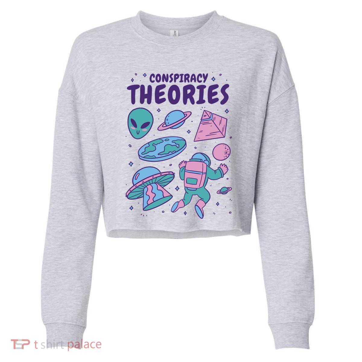 Conspiracy Theories Alien Space Cropped Pullover Crew