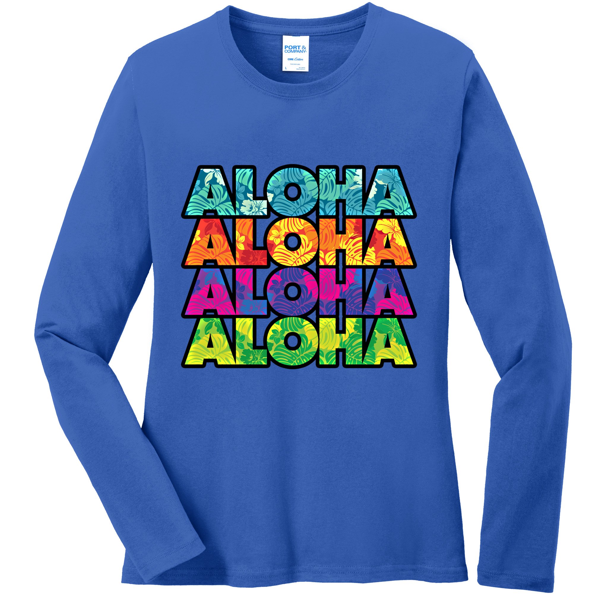 Colorful Tropical Aloha Hawaiian Hawaii Ladies Long Sleeve Shirt