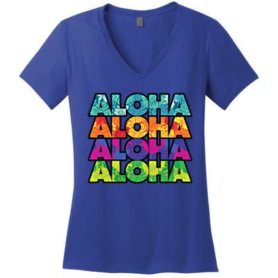 Colorful Tropical Aloha Hawaiian Hawaii Women's V-Neck T-Shirt