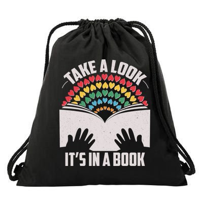 Cute Take A Look It's In A Book Drawstring Bag