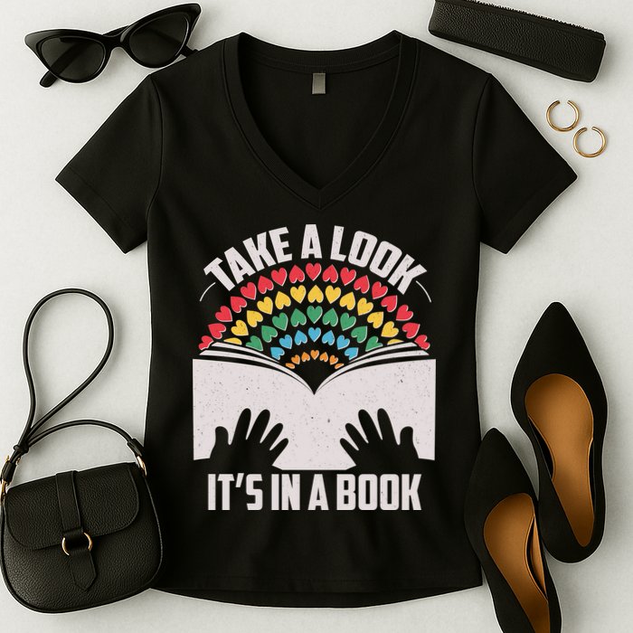 Cute Take A Look It's In A Book Women's V-Neck T-Shirt