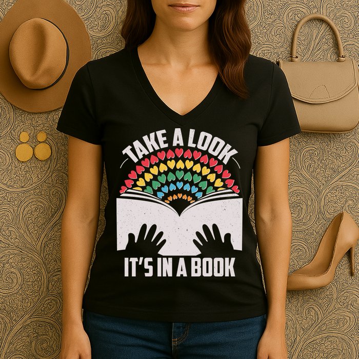 Cute Take A Look It's In A Book Women's V-Neck T-Shirt