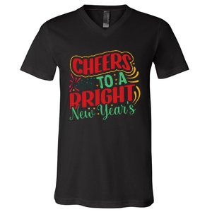 Cheers To A Bright New Year Celebration Graphic V-Neck T-Shirt