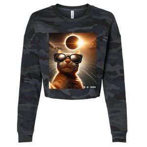 Cat Taking A Selfie With Solar 2024 Eclipse Wearing Glasses Cropped Pullover Crew