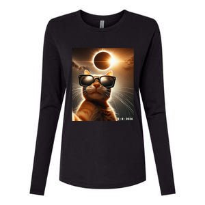 Cat Taking A Selfie With Solar 2024 Eclipse Wearing Glasses Womens Cotton Relaxed Long Sleeve T-Shirt