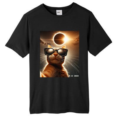 Cat Taking A Selfie With Solar 2024 Eclipse Wearing Glasses Tall Fusion ChromaSoft Performance T-Shirt