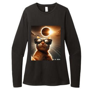 Cat Taking A Selfie With Solar 2024 Eclipse Wearing Glasses Womens CVC Long Sleeve Shirt