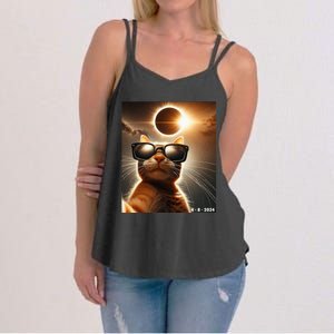 Cat Taking A Selfie With Solar 2024 Eclipse Wearing Glasses Women's Strappy Tank