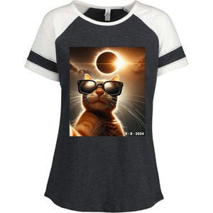 Cat Taking A Selfie With Solar 2024 Eclipse Wearing Glasses Enza Ladies Jersey Colorblock Tee