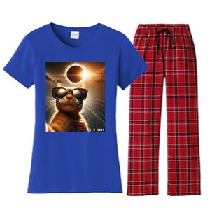 Cat Taking A Selfie With Solar 2024 Eclipse Wearing Glasses Women's Flannel Pajama Set