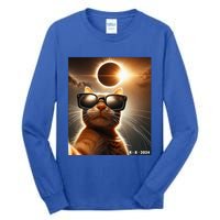 Cat Taking A Selfie With Solar 2024 Eclipse Wearing Glasses Tall Long Sleeve T-Shirt