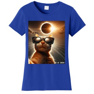 Cat Taking A Selfie With Solar 2024 Eclipse Wearing Glasses Women's T-Shirt