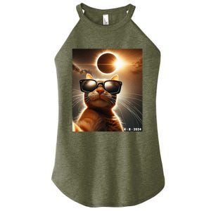 Cat Taking A Selfie With Solar 2024 Eclipse Wearing Glasses Women's Perfect Tri Rocker Tank