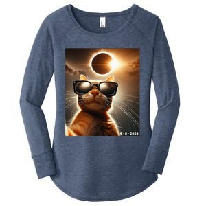 Cat Taking A Selfie With Solar 2024 Eclipse Wearing Glasses Women's Perfect Tri Tunic Long Sleeve Shirt