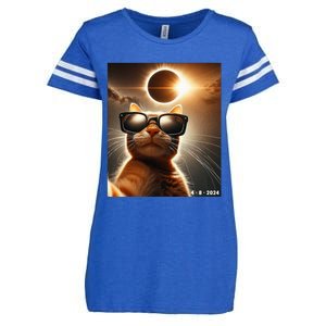 Cat Taking A Selfie With Solar 2024 Eclipse Wearing Glasses Enza Ladies Jersey Football T-Shirt