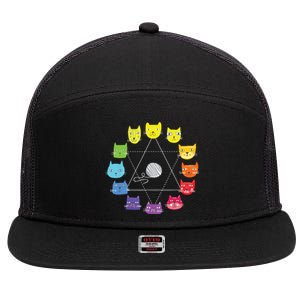 Cat Themed Artist Color Wheel Educational Art Teacher 7 Panel Mesh Trucker Snapback Hat