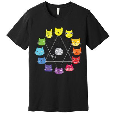 Cat Themed Artist Color Wheel Educational Art Teacher Premium T-Shirt
