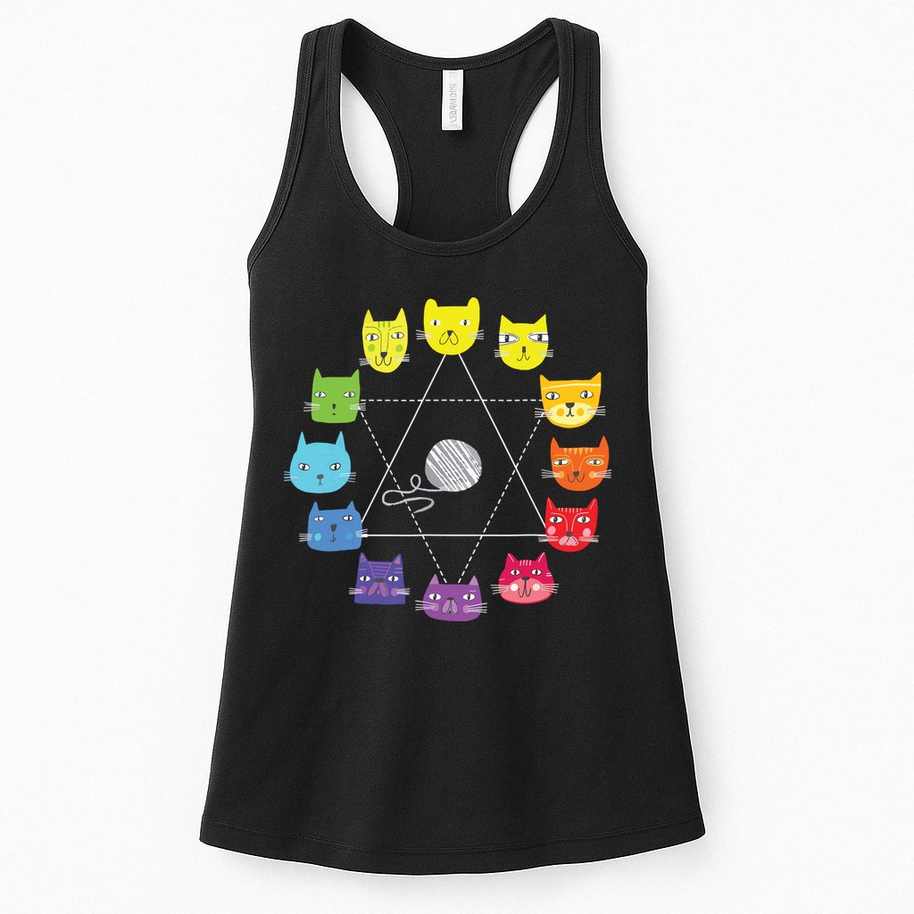 Cat Themed Artist Color Wheel Educational Art Teacher Womens Tank Top