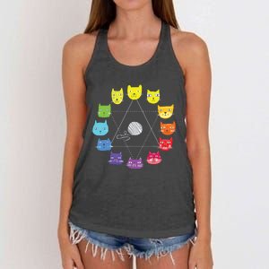 Cat Themed Artist Color Wheel Educational Art Teacher Women's Knotted Racerback Tank