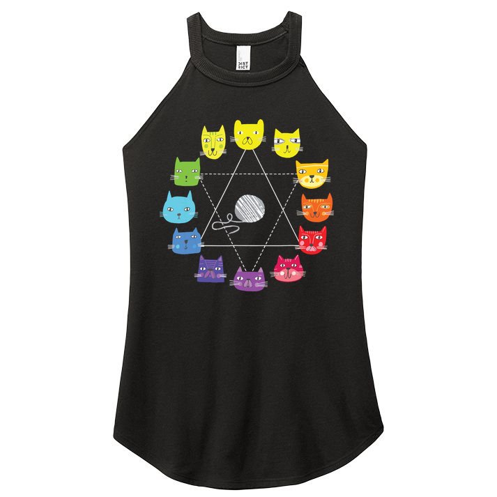 Cat Themed Artist Color Wheel Educational Art Teacher Women's Perfect Tri Rocker Tank