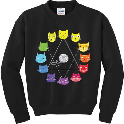 Cat Themed Artist Color Wheel Educational Art Teacher Kids Sweatshirt