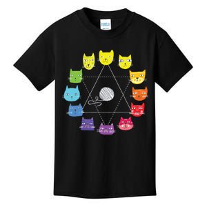 Cat Themed Artist Color Wheel Educational Art Teacher Kids T-Shirt