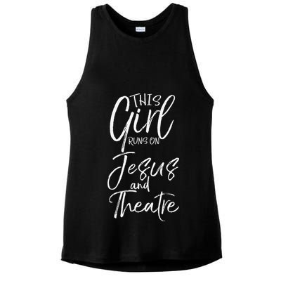 Cute Theater Actor Gift This Girl Runs On Jesus And Theatre Ladies PosiCharge Tri-Blend Wicking Tank