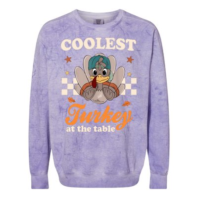 Coolest Turkey At The Table Cute Thanksgiving Colorblast Crewneck Sweatshirt