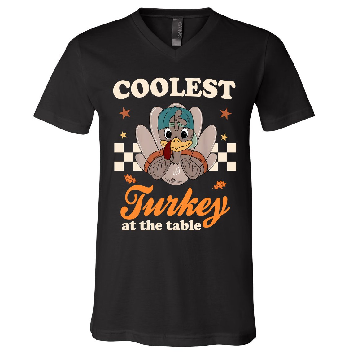 Coolest Turkey At The Table Cute Thanksgiving V-Neck T-Shirt