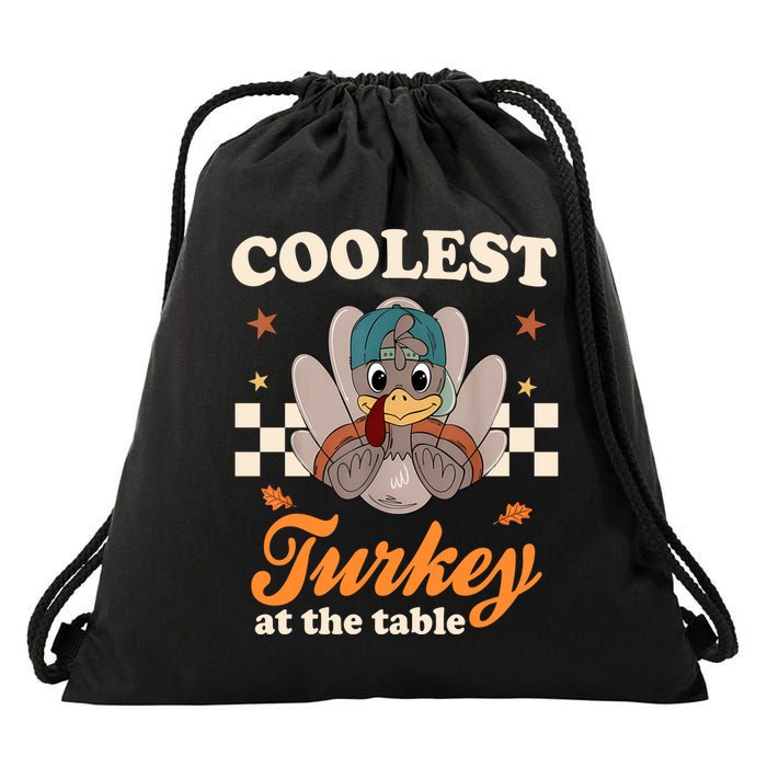 Coolest Turkey At The Table Cute Thanksgiving Drawstring Bag