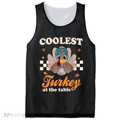 Coolest Turkey At The Table Cute Thanksgiving Mesh Reversible Basketball Jersey Tank